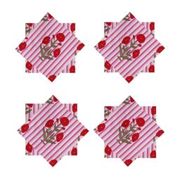 HANDICRAFT PALACE Pink & White 6 Pieces Striped Cotton Table Napkins-55