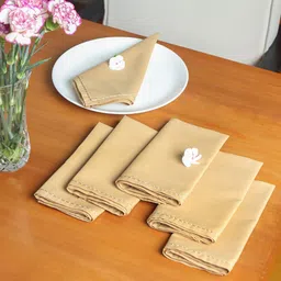 ZEBA Beige 6 Pieces Embroidered Cotton Table Napkins-58