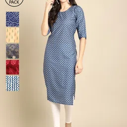 1 Stop Fashion Women Pack Of 6 Printed Crepe Straight Kurta-image-19