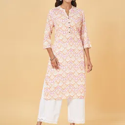 RANGMANCH BY PANTALOONS Mandarin Collar Geometric Printed Straight Kurta-image-49