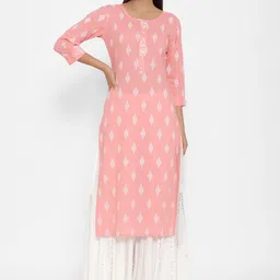 PARCHHAI Women Peach-Coloured Ethnic Motifs Printed Pure Cotton Pastels Kurta-picture-20