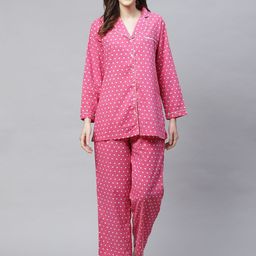 Divena Women Pink & White Polka Dot Printed Night suit-picture-15
