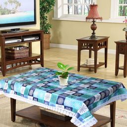 Kuber Industries Blue Multicheck Printed 4-Seater Rectangle PVC Table Cover-29