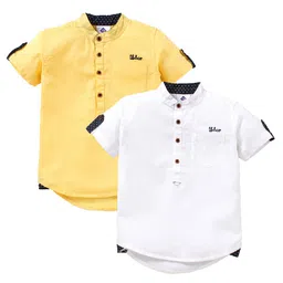TONYBOY Boys Set Of 2 Yellow & White Premium Regular Fit Solid Casual Shirt-7