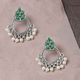 OOMPH Oxidised Floral Drop Earrings-35