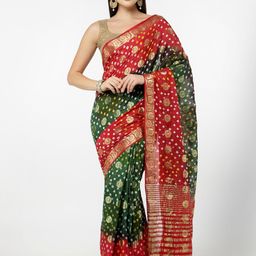 Kishori Sarees Bandhani Printed Zari Pure Silk Saree-image-91