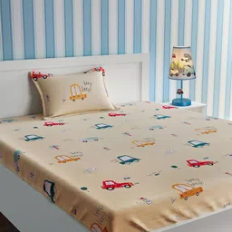 URBAN DREAM Kids Yellow Printed 210 TC Single Bedsheet With One Pillowcover-image-65