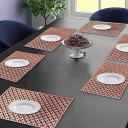 Dakshya Industries Copper-Coloured 6 Pieces Floral Round Table Placemats-0