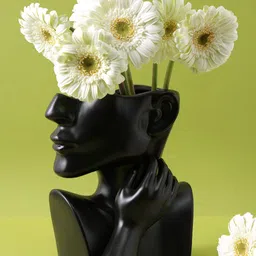 TAYHAA Black Face Like Design Human Head & Face Design Ceramic Flower Vase-image-70