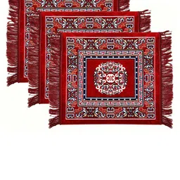 Kuber Industries Maroon Pack of 3 Rangoli Design Velvet Square Pooja Mats-87