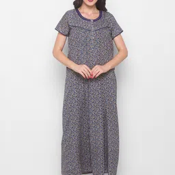 AV2 Blue Printed Maxi Maternity Nightdress-image-67