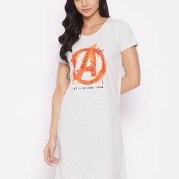 Marvel by Wear Your Mind Grey Melange Marvel Avengers Printed Cotton Nightdress-image-97