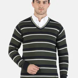 Monte Carlo Men Navy Blue & White Striped Pullover Sweater-image-34