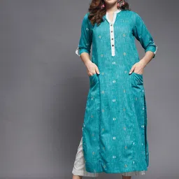 Indian Dobby Blue Printed Dobby Pure Cotton Kurta-picture-7