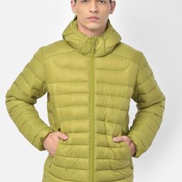 Woodland Men Olive Green Water Resistant Longline Puffer Jacket-image-53