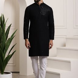 SOJANYA Ethnic Motifs Embroidered Sequinned Pure Cotton Kurta with Churidar-image-92