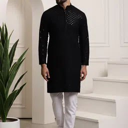 SOJANYA Ethnic Motifs Embroidered Regular Sequinned Pure Cotton Kurta with Churidar-image-86