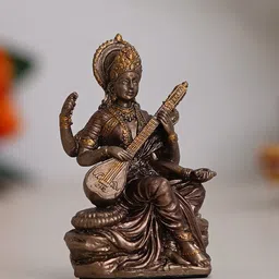 eCraftIndia Brown Goddess Saraswati Playing Veena Showpiece-46