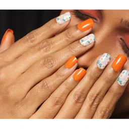 LICK Press Premium Series12 Pcs Orange Glossy French Manicure Reusable Artificial Acrylic Nails-31
