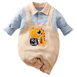 StyleCast Kids Blue & Beige Checked Applique Patch Pure Cotton Rompers-image-8