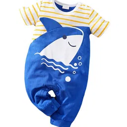 StyleCast Infant Boys Blue & Yellow Graphic Printed Round Neck Cotton Rompers-image-87