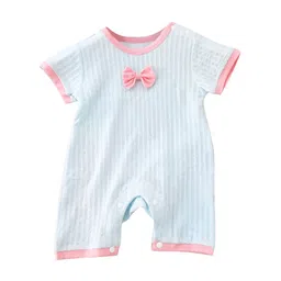 StyleCast Blue Infant Girls Striped Round Neck Short Sleeves Cotton Romper-image-5