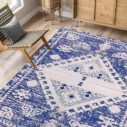Budhrajrugs Blue & White Geometric Pure Cotton Rectangular Dhurrie-picture-33