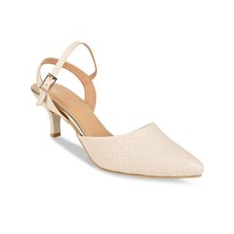 Rocia Beige Textured Kitten Pumps-36