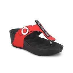 Adda Women Black & Red Wedge Sandals with Buckles-23