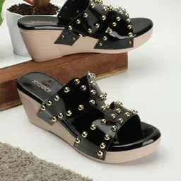 ICONICS Embellished Open Toe Wedge Heels-37
