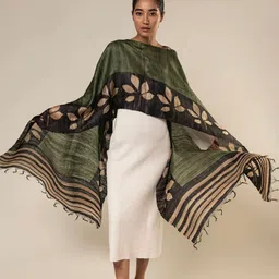 AESHAANE Floral Printed Pure Silk 3 In 1 Cape Top-image-1