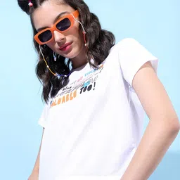 Tokyo Talkies Women White Typography Printed Applique T-shirt-image-77