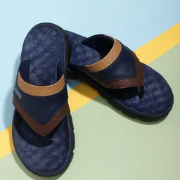 Koburg Men Navy Blue & Brown Colourblocked Croslite Thong Flip-Flops-image-1