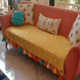 THROWPILLOW Mustard Printed 4 Seater Sofa Cover-15