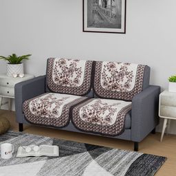 Kuber Industries Cream-Coloured & Brown Printed Cotton 4 Piece Sofa Cover-41