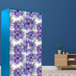 WallDaddy Purple & White Floral Printed 3D Wardrobe Sticker-image-60
