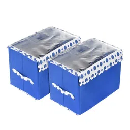 Kuber Industries Blue & White 2-Pcs Printed Foldable Storage Organizer With Lid & Handle-5