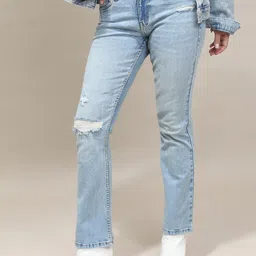 Tokyo Talkies Women Bootcut Mildly Distressed Light Fade Stretchable Jeans-image-25