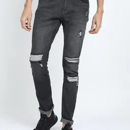 HIGHLANDER Men Charcoal Slim Fit Highly Distressed Stretchable Jeans-image-23