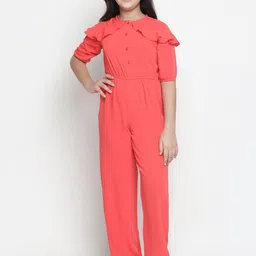 Oxolloxo Girls Coral Solid Basic Jumpsuit with Layered Sleeve Styling-20