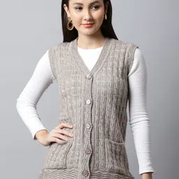 PERFECT LINE Women Beige Cable Knit Cardigan-138