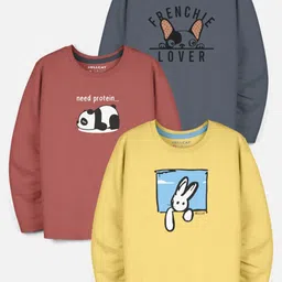 HELLCAT Boys Pack Of 3 Graphic Printed Round Neck T-shirt-image-93