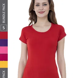 IndiWeaves Pack Of 5 Round Neck Pure Cotton T-shirt-image-30