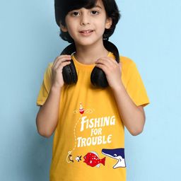 NUSYL Boys Yellow Typography Printed T-shirt-image-82