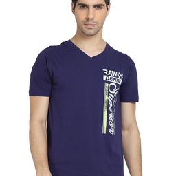 DYCA Men Navy Blue Typography Printed V-Neck T-shirt-image-51