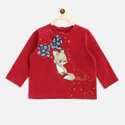 Chicco Girls Red Printed Cotton T-shirt-image-93