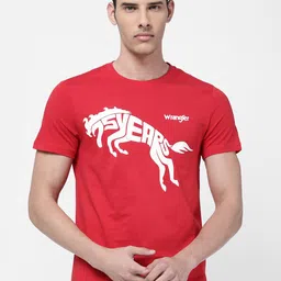 Wrangler Men Red Printed Regular Fit Cotton T-shirt-picture-5