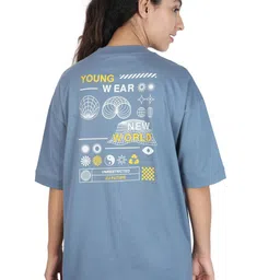 ZU Graphic Printed Drop-Shoulder Sleeves Cotton Longline Oversized T-shirt-image-93