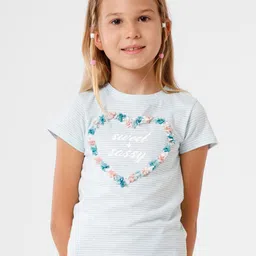 KATE & OSCAR Girls Sea Green Typography Printed Applique T-shirt-image-89