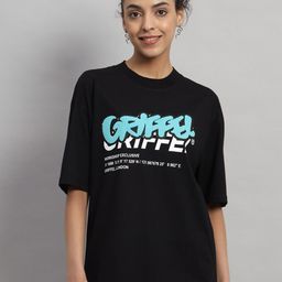 GRIFFEL Typography Printed Round Neck Drop-Shoulder Sleeves Cotton Oversized T-shirt-image-45